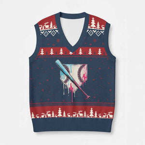 Baseball Home Plate Drip With Sprinkles V-Neck Knit Sweater Vest TS02 Navy Red Print Your Wear