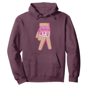 Pink Ice Cream Baseball Glove Sprinkles Drip Hoodie Funny V Sign TS02 Maroon Print Your Wear
