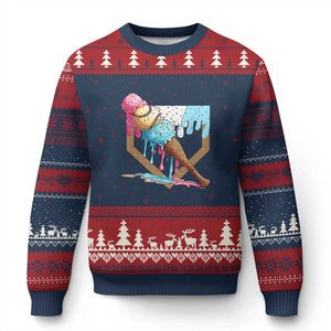 Baseball Home Ice Cream Dripping Ugly Christmas Sweater TS02 Navy Red Print Your Wear