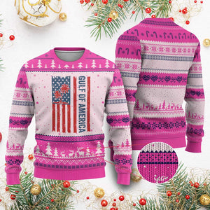 Funny Gulf Of US America Est 2025 Ugly Christmas Sweater USA American Flag TS02 Hot Pink Print Your Wear