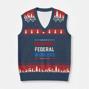 Support Federal Workers V-Neck Knit Sweater Vest Patriotic Protect Defend Employee Solidarity TS02 Navy Red Print Your Wear