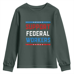 Support Federal Workers Youth Sweatshirt Patriotic Protect Defend Employee Solidarity TS02 Dark Forest Green Print Your Wear