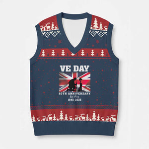 VE Day 80th Anniversary V-Neck Knit Sweater Vest Victory in Europe Union Flag WWII Remembrance TS02 Navy Red Print Your Wear
