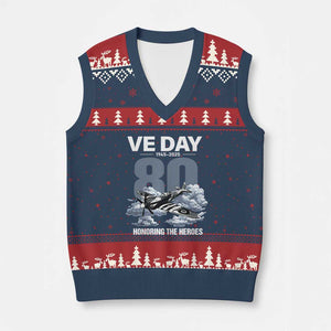 VE Day 80th Anniversary V-Neck Knit Sweater Vest 2025 Celebration WWII Remembrance Retro TS02 Navy Red Print Your Wear