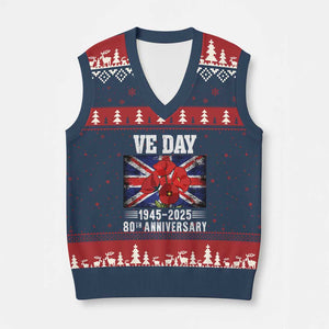 VE Day 80th Anniversary V-Neck Knit Sweater Vest 2025 Celebration Union Flag Poppies WWII Remembrance TS02 Navy Red Print Your Wear