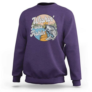 Funny Fishing Sweatshirt Wishing I Was Fishing Funny Fisherman Fishing Gag Gift for Men Women Vintage TS02 Purple Print Your Wear