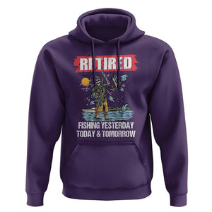 Funny Fishing Hoodie Retired Fishing Yesterday Today and Tomorrow Funny Fishing Skeleton Officially Retirement Funny Fishing Gifts For Men Fisherman Fishing Buddy TS02 Purple Print Your Wear