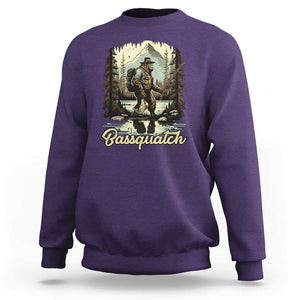 Funny Fishing Sweatshirt Bigfoot Fishing Outdoor Bigfoot Team Sasquatch Hunting Fishing Gifts For Men Women Fisherman TS02 Purple Print Your Wear