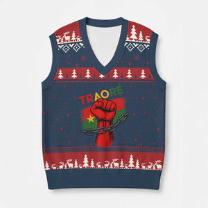 Traoré 2025 Burkina Faso Flag V-Neck Knit Sweater Vest Raised Fist Broken Chains TS02 Navy Red Print Your Wear