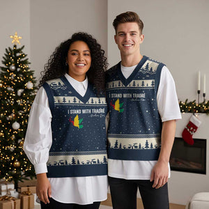 I Stand With Traoré V-Neck Knit Sweater Vest Burkina Faso Peace Dove TS02 Navy Beige Print Your Wear