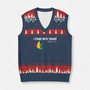 I Stand With Traoré V-Neck Knit Sweater Vest Burkina Faso Peace Dove TS02 Navy Red Print Your Wear