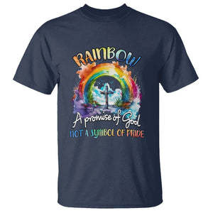 Rainbow God's Promise Christian T Shirt Faith Over Pride TS02 Navy Printyourwear