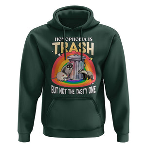 Funny Gay Pride Hoodie Homophobia Is Trash Raccoon Opossum Ally TS02 Dark Forest Green Print Your Wear