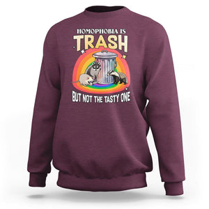 Funny Gay Pride Sweatshirt Homophobia Is Trash Raccoon Opossum Ally TS02 Maroon Print Your Wear