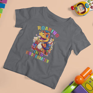 Cute Kindergarten Dinosaur T Shirt For Kid Roaring Into Kinder TS02 Charcoal Printyourwear