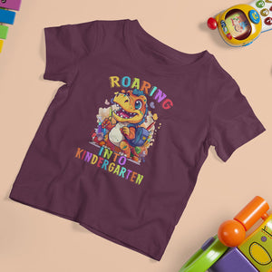 Cute Kindergarten Dinosaur T Shirt For Kid Roaring Into Kinder TS02 Maroon Printyourwear