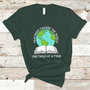 Teachers Change The World One Child At A Time Teacher Life T Shirt TS02 Dark Forest Green Printyourwear