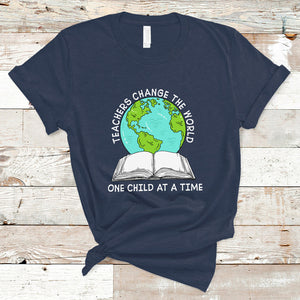 Teachers Change The World One Child At A Time Teacher Life T Shirt TS02 Navy Printyourwear