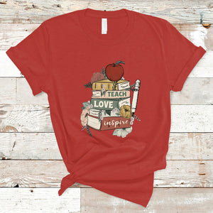Teach Love Inspire Floral Books Back To School Teacher Life T Shirt TS02 Red Printyourwear