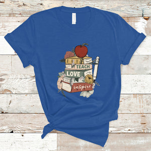 Teach Love Inspire Floral Books Back To School Teacher Life T Shirt TS02 Royal Blue Printyourwear