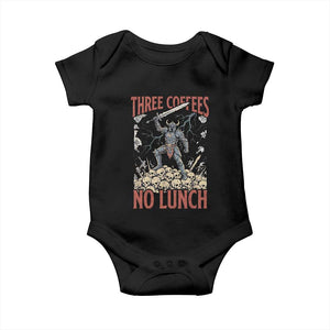 Funny Coffee Lover Fantasy Knight Graphic Baby Onesie Three Coffees No Lunch Work Humor Dark Fantasy Parody