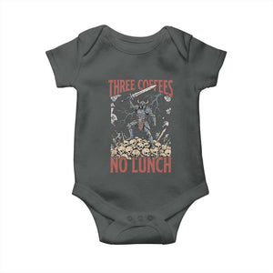 Funny Coffee Lover Fantasy Knight Graphic Baby Onesie Three Coffees No Lunch Work Humor Dark Fantasy Parody
