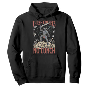 Funny Coffee Lover Fantasy Knight Graphic Hoodie Three Coffees No Lunch Work Humor Dark Fantasy Parody