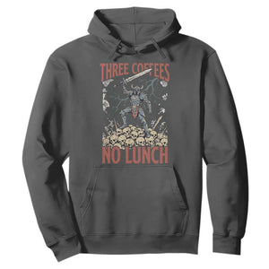 Funny Coffee Lover Fantasy Knight Graphic Hoodie Three Coffees No Lunch Work Humor Dark Fantasy Parody
