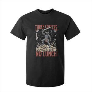 Funny Coffee Lover Fantasy Knight Graphic T Shirt For Kid Three Coffees No Lunch Work Humor Dark Fantasy Parody