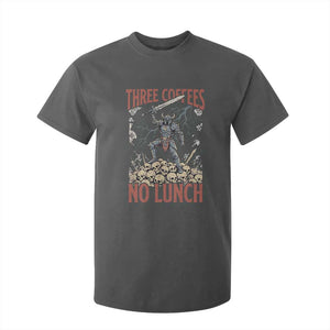 Funny Coffee Lover Fantasy Knight Graphic T Shirt For Kid Three Coffees No Lunch Work Humor Dark Fantasy Parody