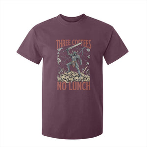 Funny Coffee Lover Fantasy Knight Graphic T Shirt For Kid Three Coffees No Lunch Work Humor Dark Fantasy Parody