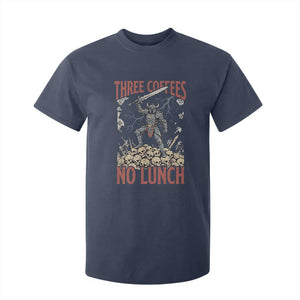 Funny Coffee Lover Fantasy Knight Graphic T Shirt For Kid Three Coffees No Lunch Work Humor Dark Fantasy Parody