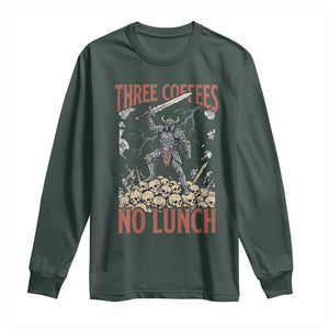 Funny Coffee Lover Fantasy Knight Graphic Long Sleeve Shirt Three Coffees No Lunch Work Humor Dark Fantasy Parody