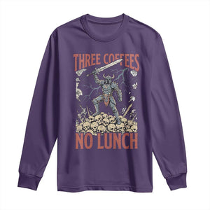 Funny Coffee Lover Fantasy Knight Graphic Long Sleeve Shirt Three Coffees No Lunch Work Humor Dark Fantasy Parody