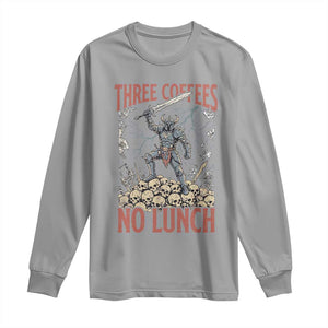 Funny Coffee Lover Fantasy Knight Graphic Long Sleeve Shirt Three Coffees No Lunch Work Humor Dark Fantasy Parody