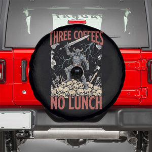 Funny Coffee Lover Fantasy Knight Graphic Spare Tire Cover Three Coffees No Lunch Work Humor Dark Fantasy Parody