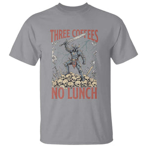 Funny Coffee Lover Fantasy Knight Graphic T Shirt Three Coffees No Lunch Work Humor Dark Fantasy Parody