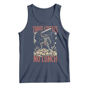 Funny Coffee Lover Fantasy Knight Graphic Tank Top Three Coffees No Lunch Work Humor Dark Fantasy Parody