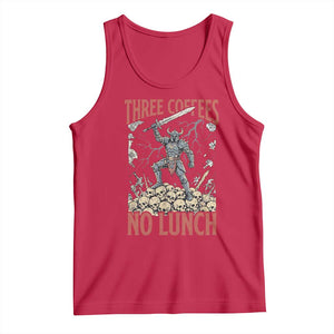Funny Coffee Lover Fantasy Knight Graphic Tank Top Three Coffees No Lunch Work Humor Dark Fantasy Parody