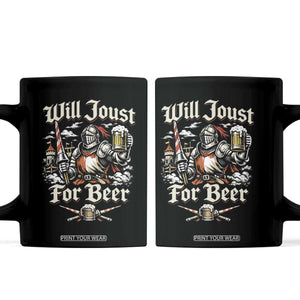 Funny Medieval Knight Drinking Humor Coffee Mug Will Joust For Beer Vintage Renaissance Faire
