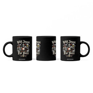 Funny Medieval Knight Drinking Humor Coffee Mug Will Joust For Beer Vintage Renaissance Faire