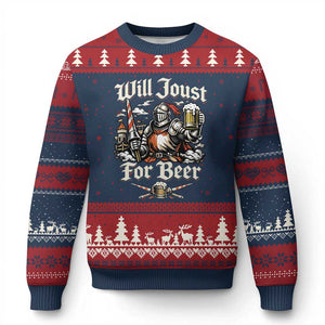 Funny Medieval Knight Drinking Humor Ugly Christmas Sweater Will Joust For Beer Vintage Renaissance Faire
