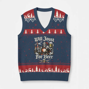 Funny Medieval Knight Drinking Humor V-Neck Knit Sweater Vest Will Joust For Beer Vintage Renaissance Faire