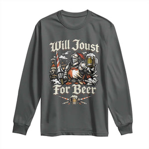 Funny Medieval Knight Drinking Humor Long Sleeve Shirt Will Joust For Beer Vintage Renaissance Faire