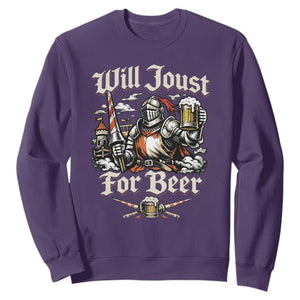 Funny Medieval Knight Drinking Humor Sweatshirt Will Joust For Beer Vintage Renaissance Faire