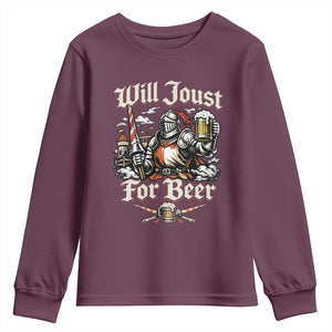 Funny Medieval Knight Drinking Humor Youth Sweatshirt Will Joust For Beer Vintage Renaissance Faire