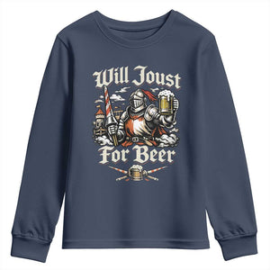 Funny Medieval Knight Drinking Humor Youth Sweatshirt Will Joust For Beer Vintage Renaissance Faire