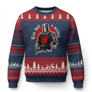 Funny One Arm Knight Medieval Ugly Christmas Sweater Tis But A Scratch Classic Dark Humor Parody