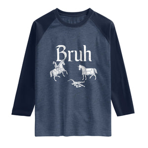 Funny Bruh Medieval Jousting Fallen Knight Graphic Raglan Shirt Sarcastic Renaissance Faire Meme