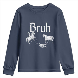 Funny Bruh Medieval Jousting Fallen Knight Graphic Youth Sweatshirt Sarcastic Renaissance Faire Meme